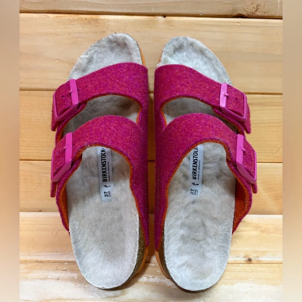 Birkenstock Arizona - Wool felt - shearling pink orange - Euro 37 - Picture 6 of 7